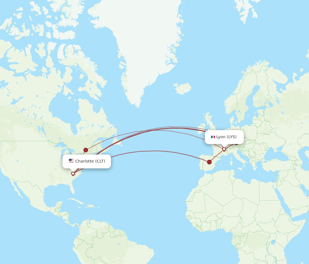 CLT to LYS flights and routes map