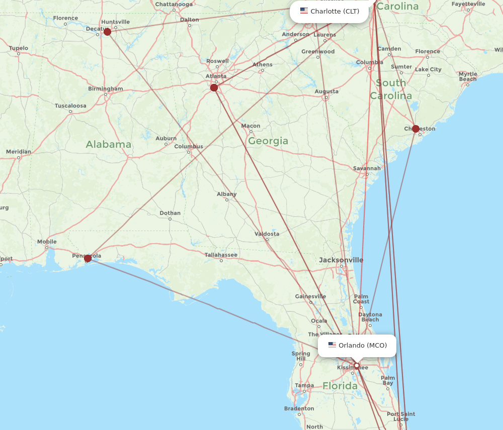 CLT-MCO flight routes