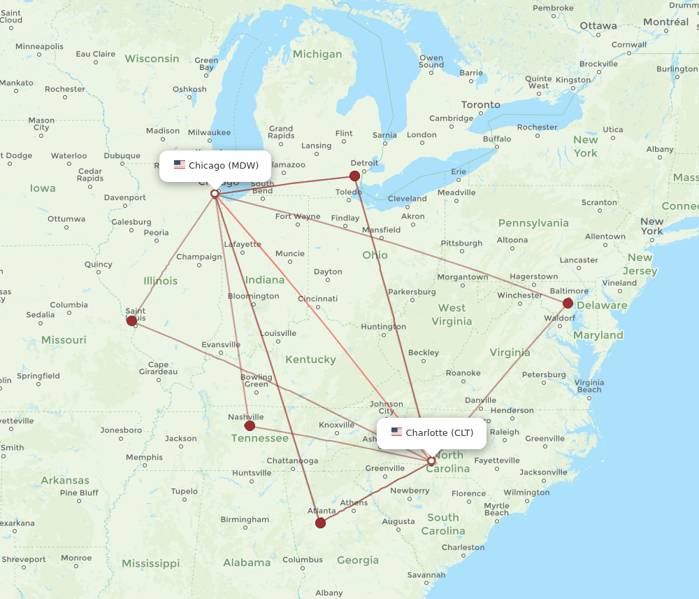 CLT-MDW flight routes