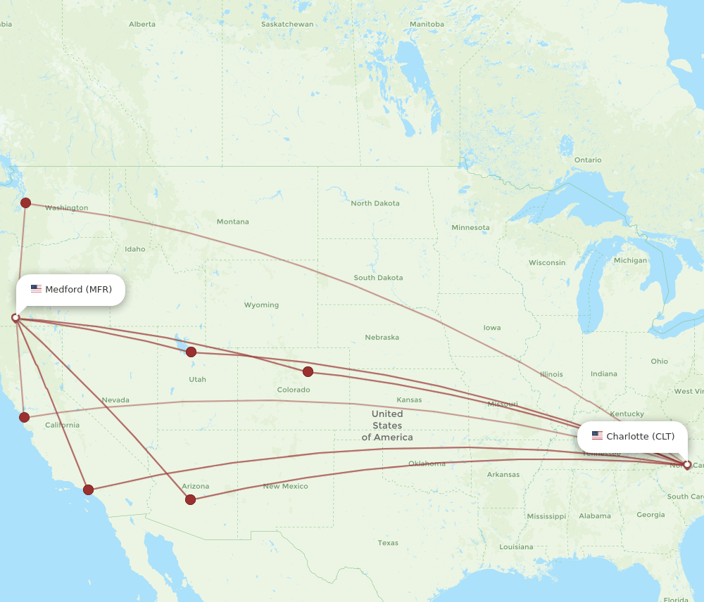 CLT-MFR flight routes