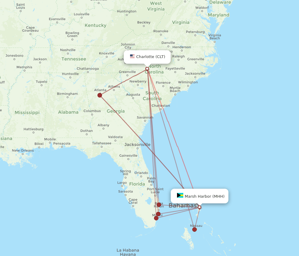 CLT-MHH flight routes