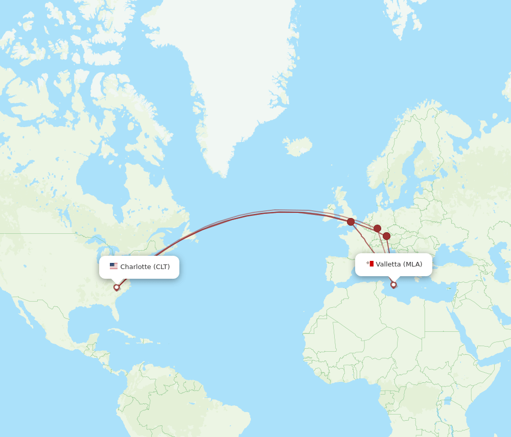 CLT-MLA flight routes
