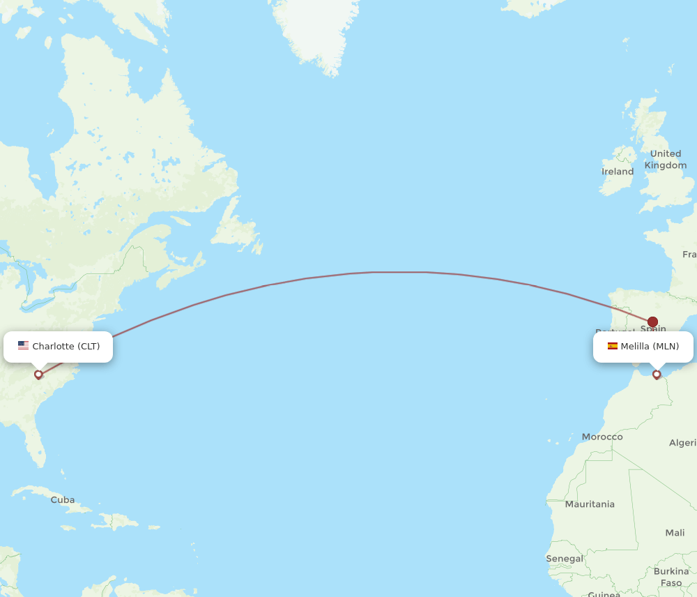 CLT-MLN flight routes