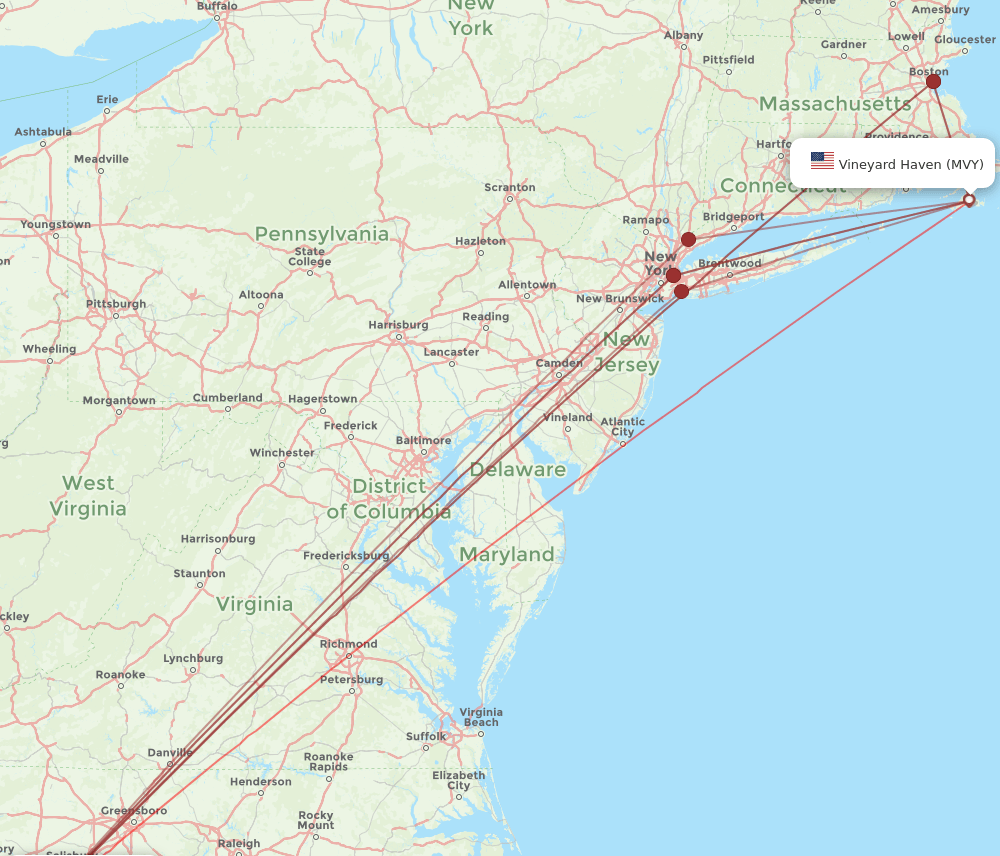 CLT-MVY flight routes