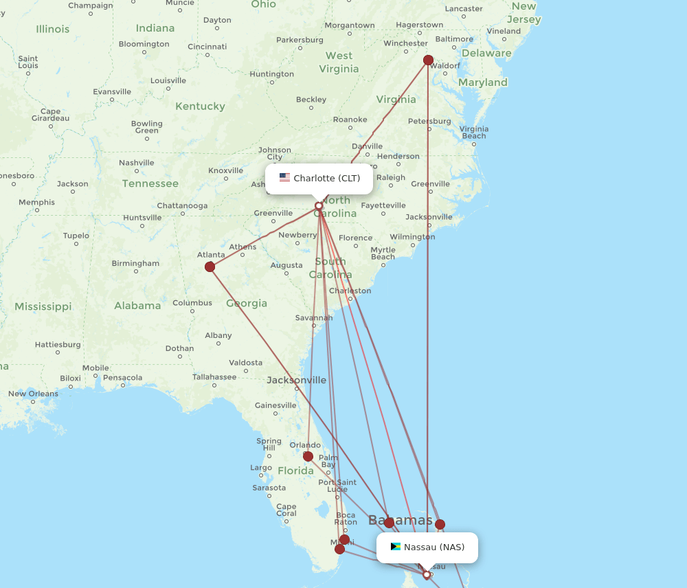 CLT-NAS flight routes