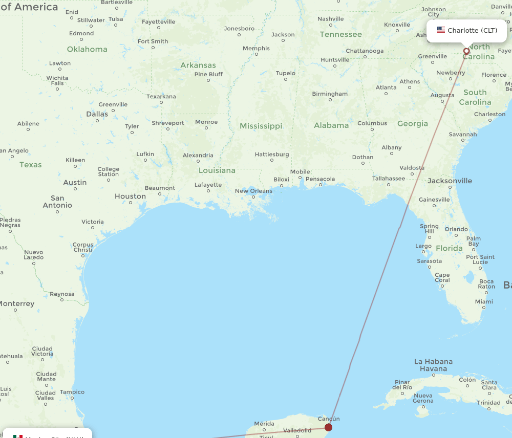 CLT to NLU flights and routes map