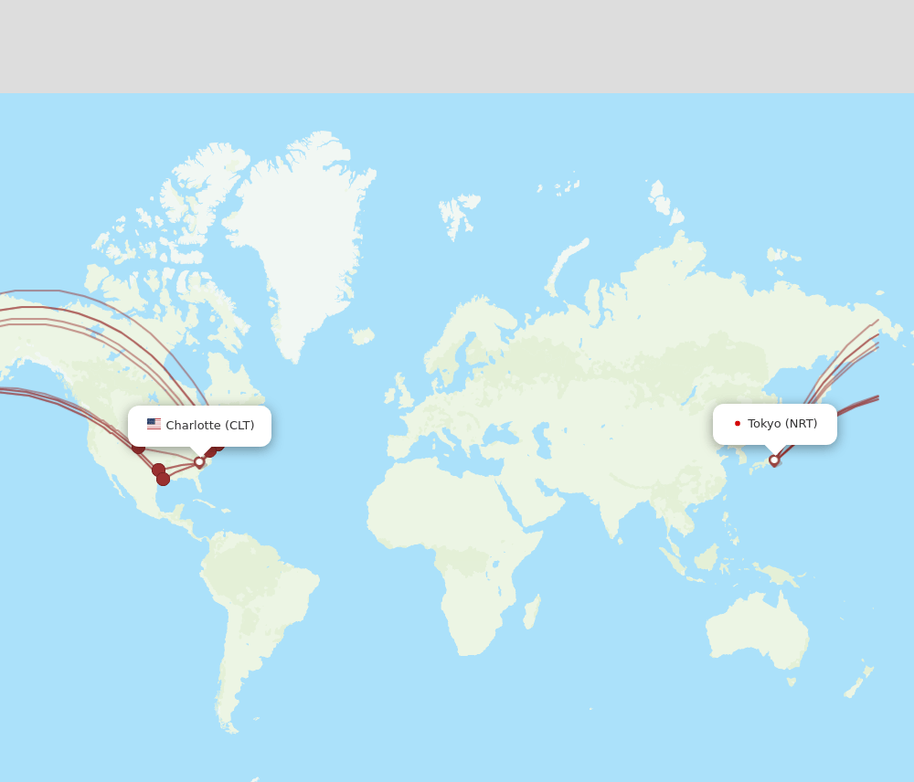 CLT to NRT flights and routes map