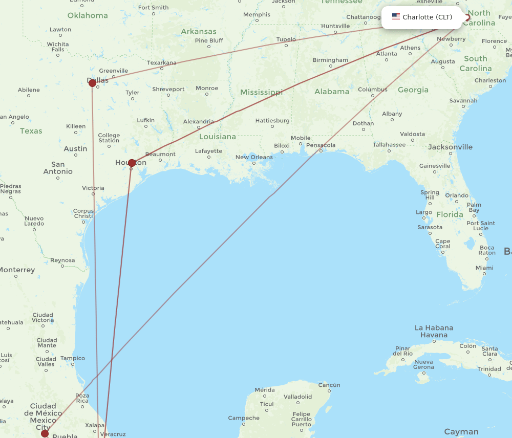 CLT-OAX flight routes