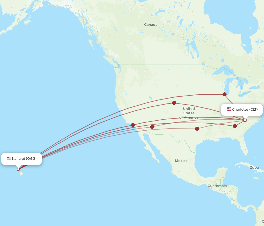 CLT-OGG flight routes
