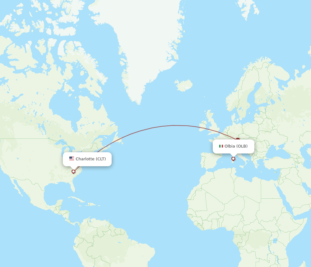 CLT-OLB flight routes
