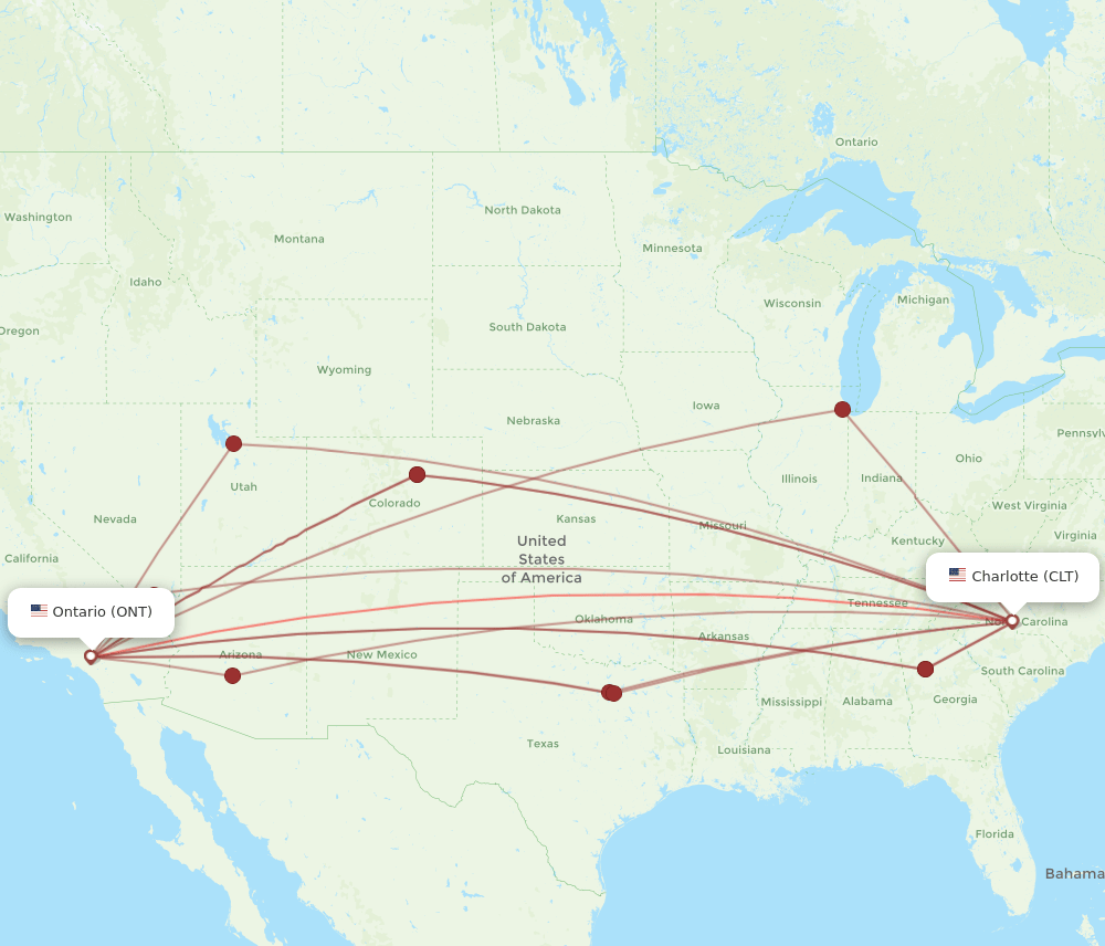 CLT to ONT flights and routes map