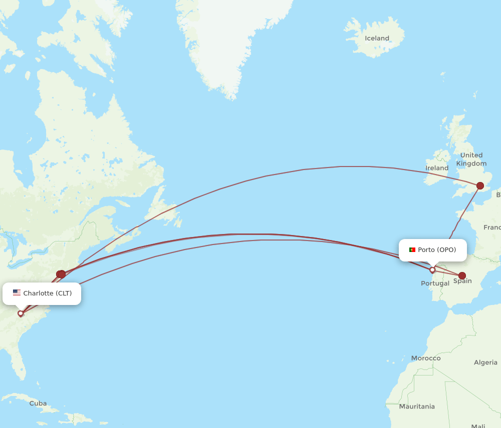 CLT-OPO flight routes