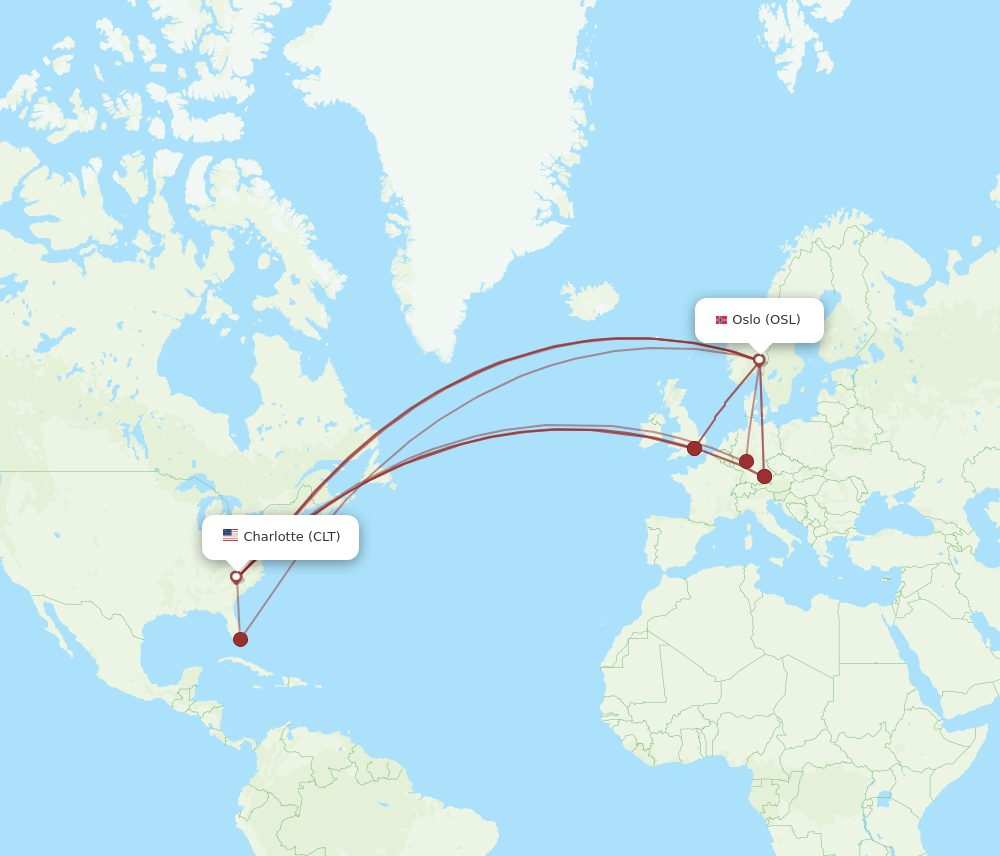 CLT-OSL flight routes