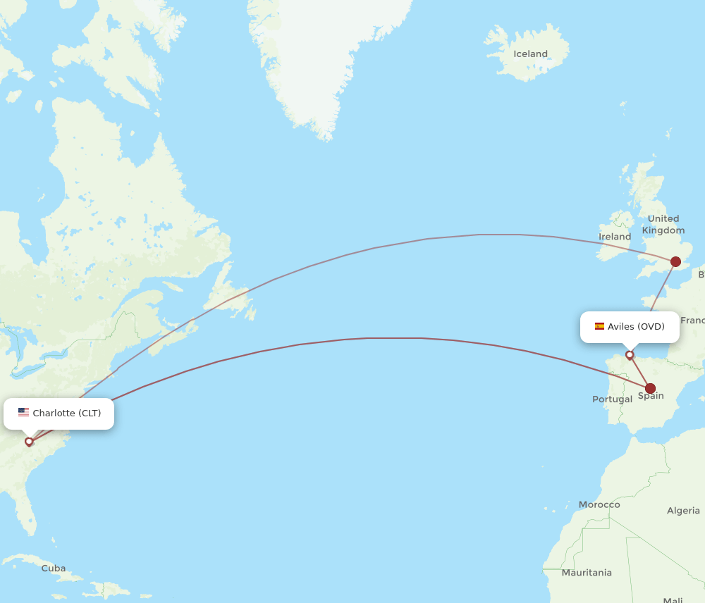 CLT-OVD flight routes