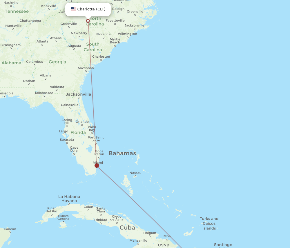 Charlotte - Port-au-Prince route map and flight paths
