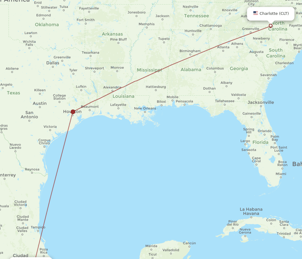 CLT to PBC flights and routes map