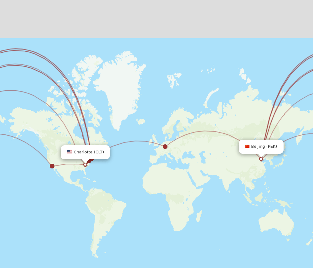 CLT-PEK flight routes