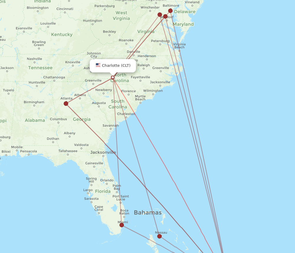 CLT to PLS flights and routes map