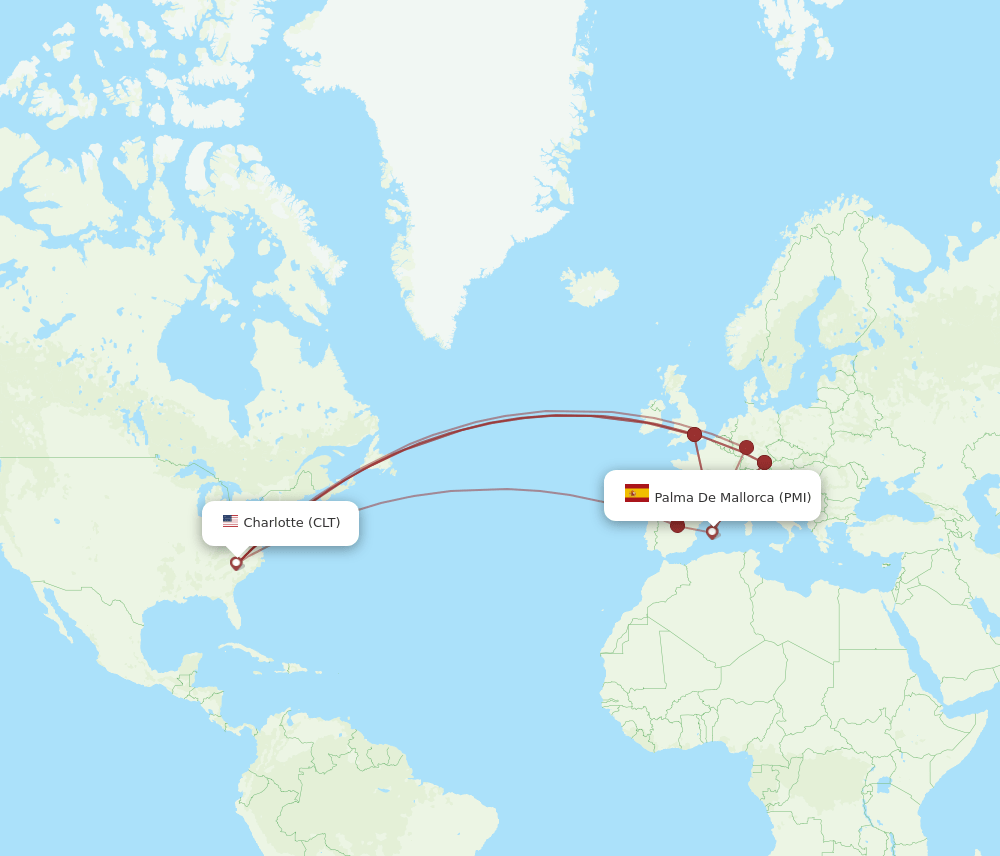 CLT-PMI flight routes