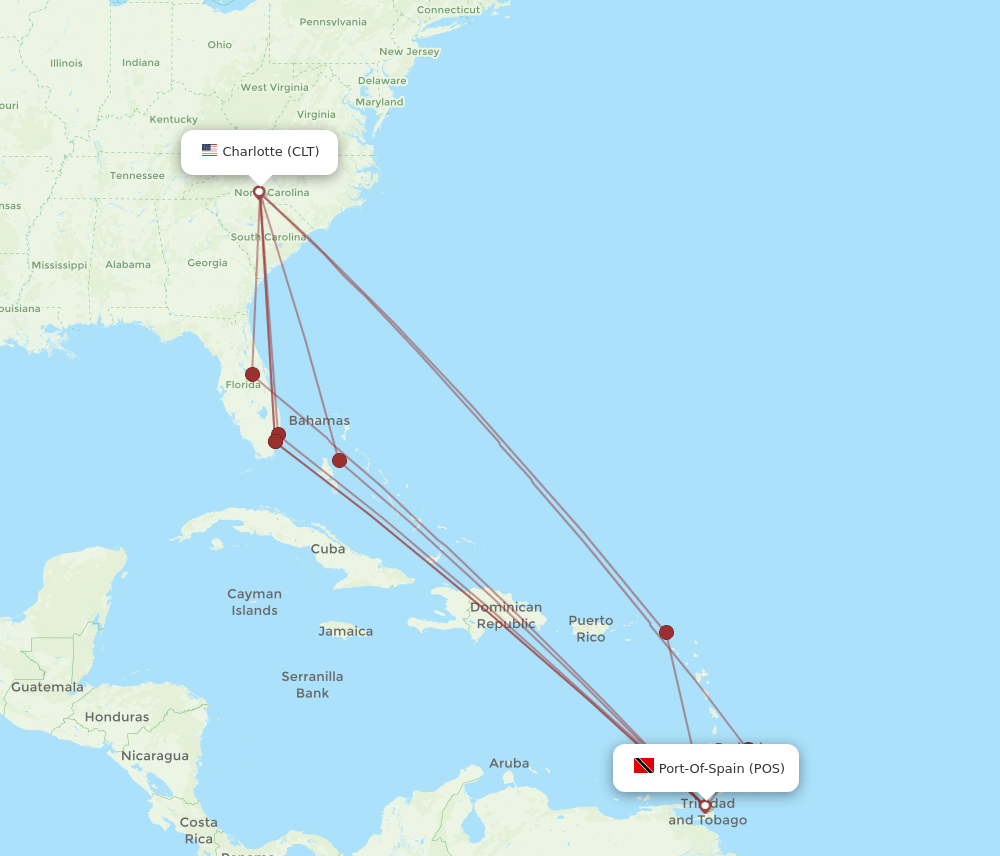 CLT-POS flight routes