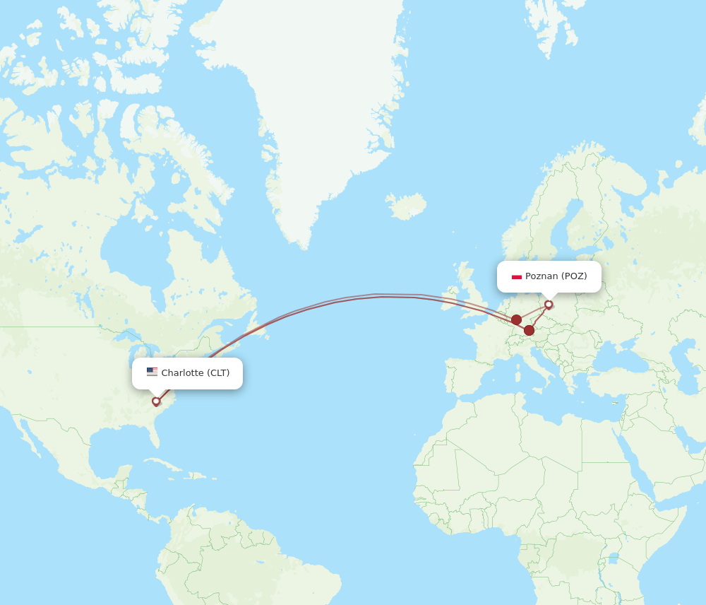 CLT-POZ flight routes