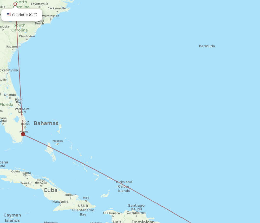 CLT-PTP flight routes