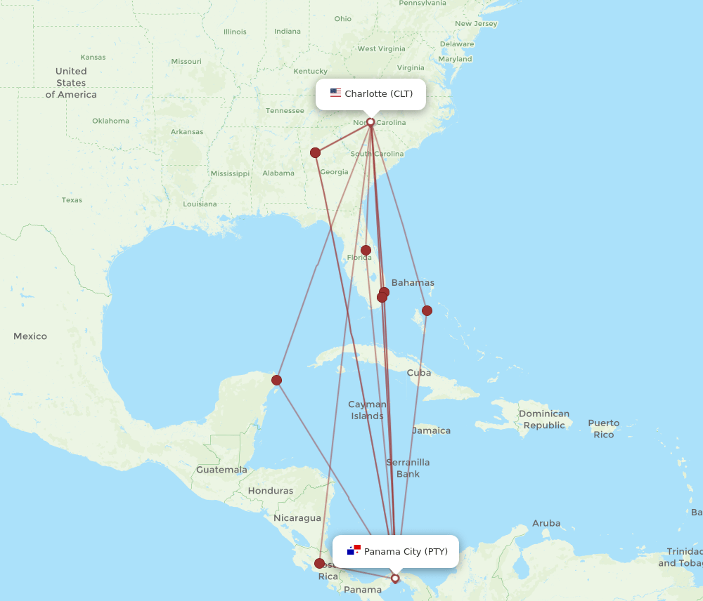 CLT-PTY flight routes