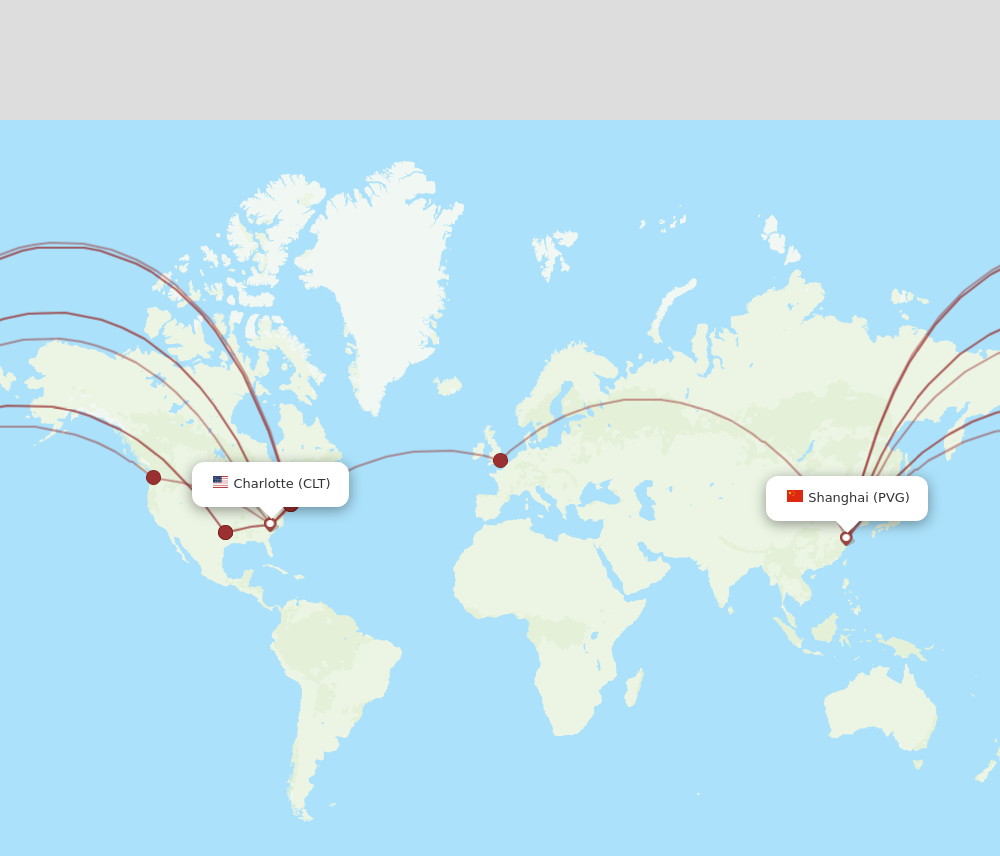 CLT to PVG flights and routes map