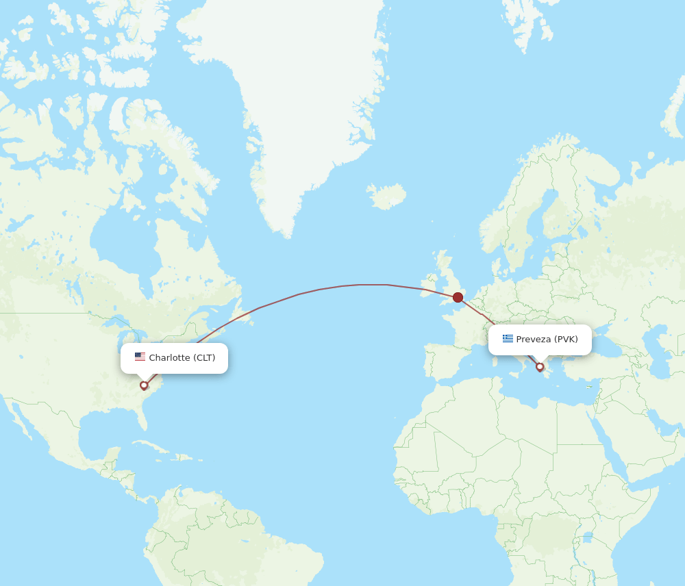 CLT-PVK flight routes