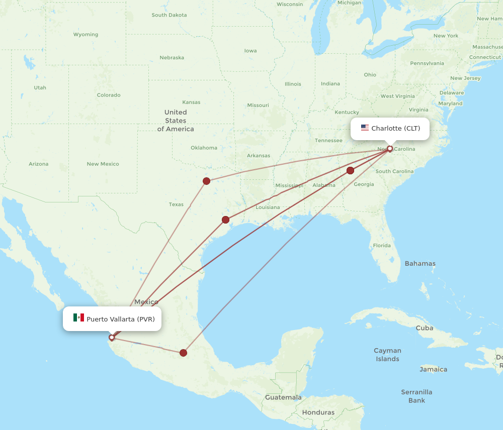 CLT to PVR flights and routes map
