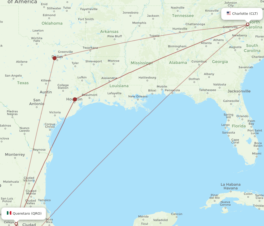 CLT-QRO flight routes