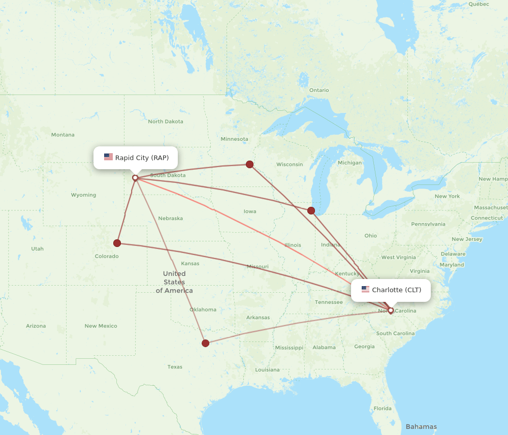 CLT-RAP flight routes