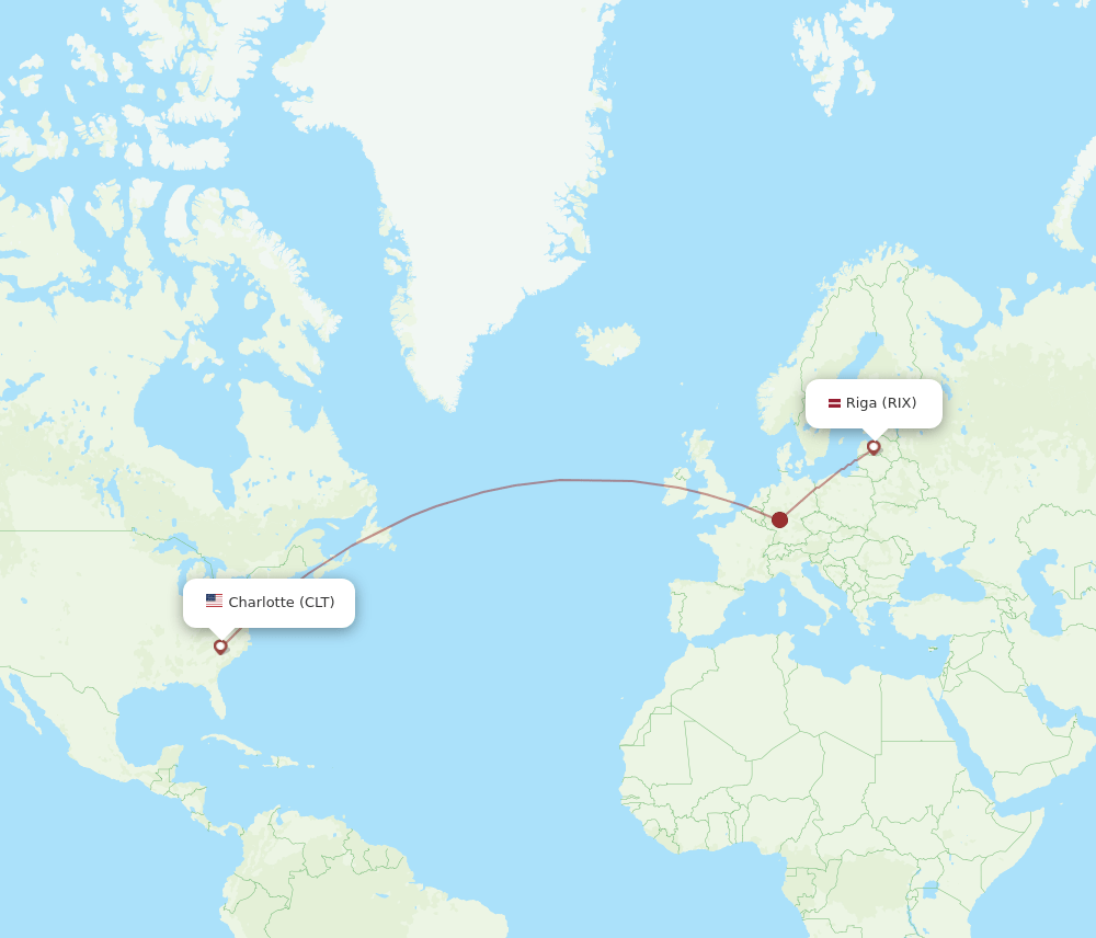 CLT-RIX flight routes