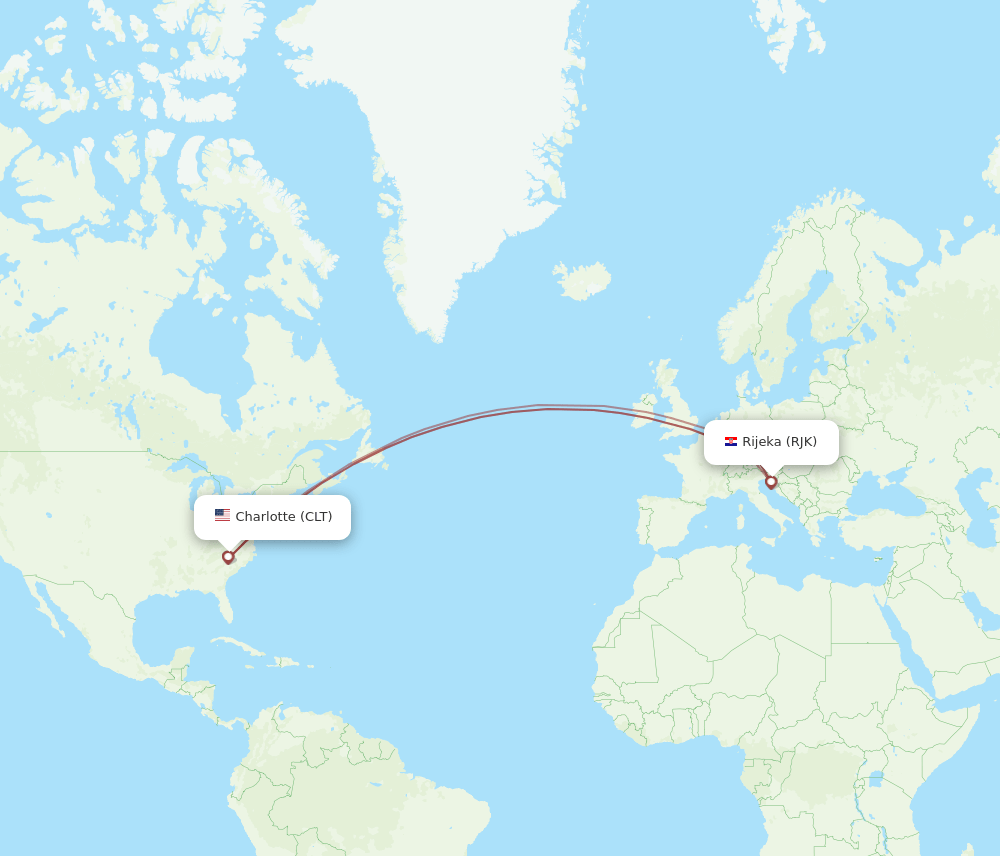 CLT-RJK flight routes