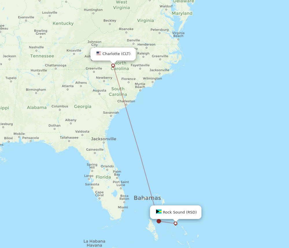 CLT-RSD flight routes