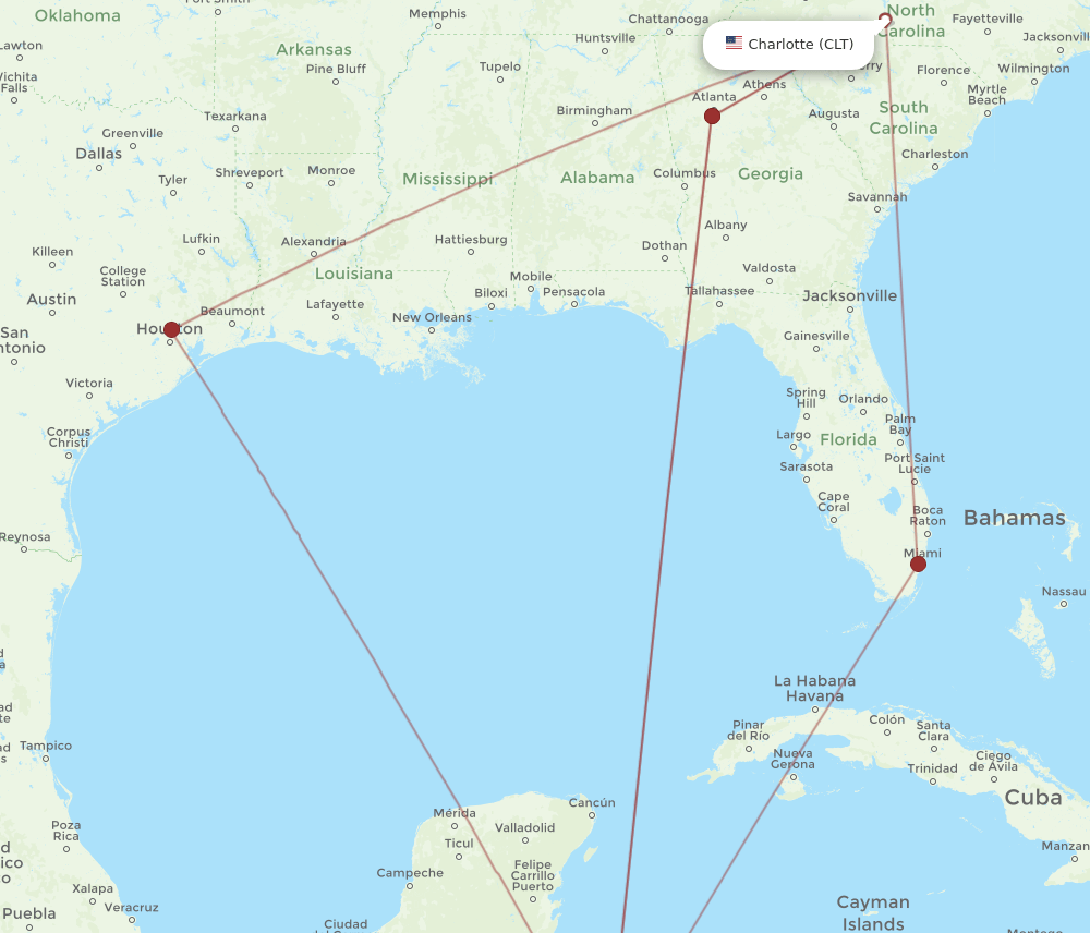 CLT-RTB flight routes