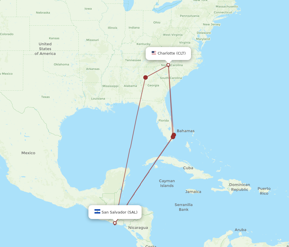 CLT to SAL flights and routes map