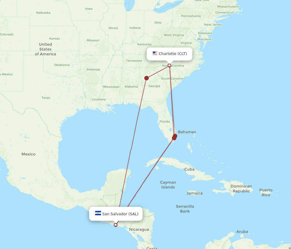 CLT to SAL flights and routes map