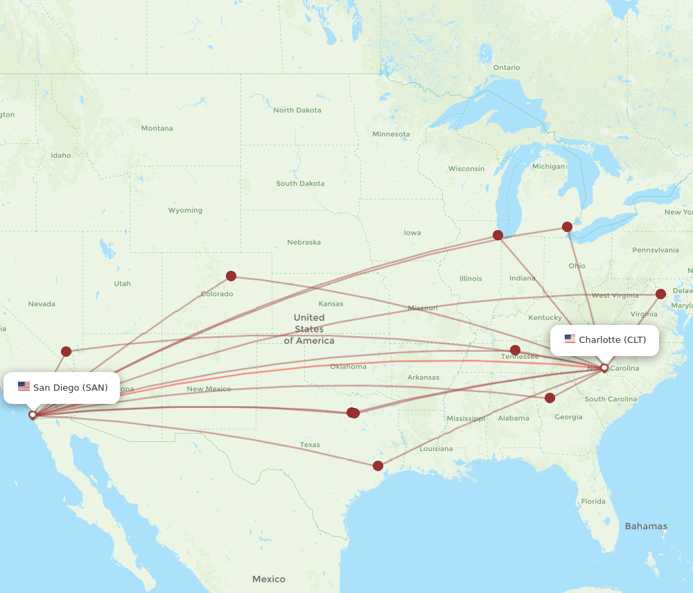 CLT-SAN flight routes