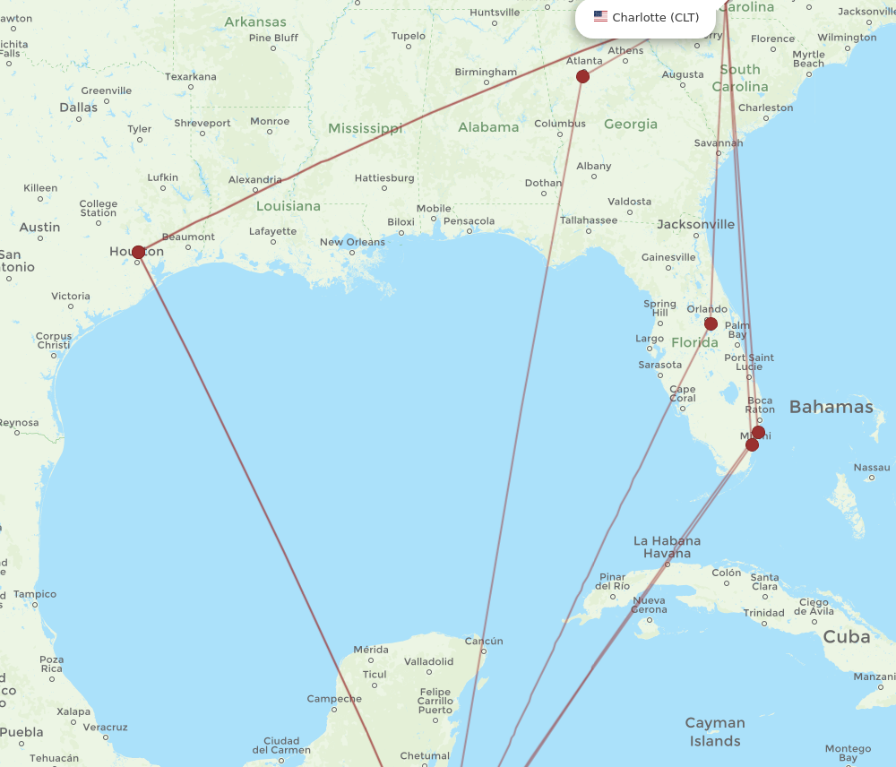 CLT to SAP flights and routes map
