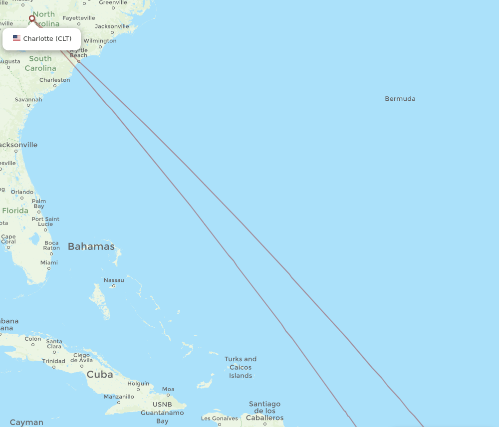 CLT-SBH flight routes