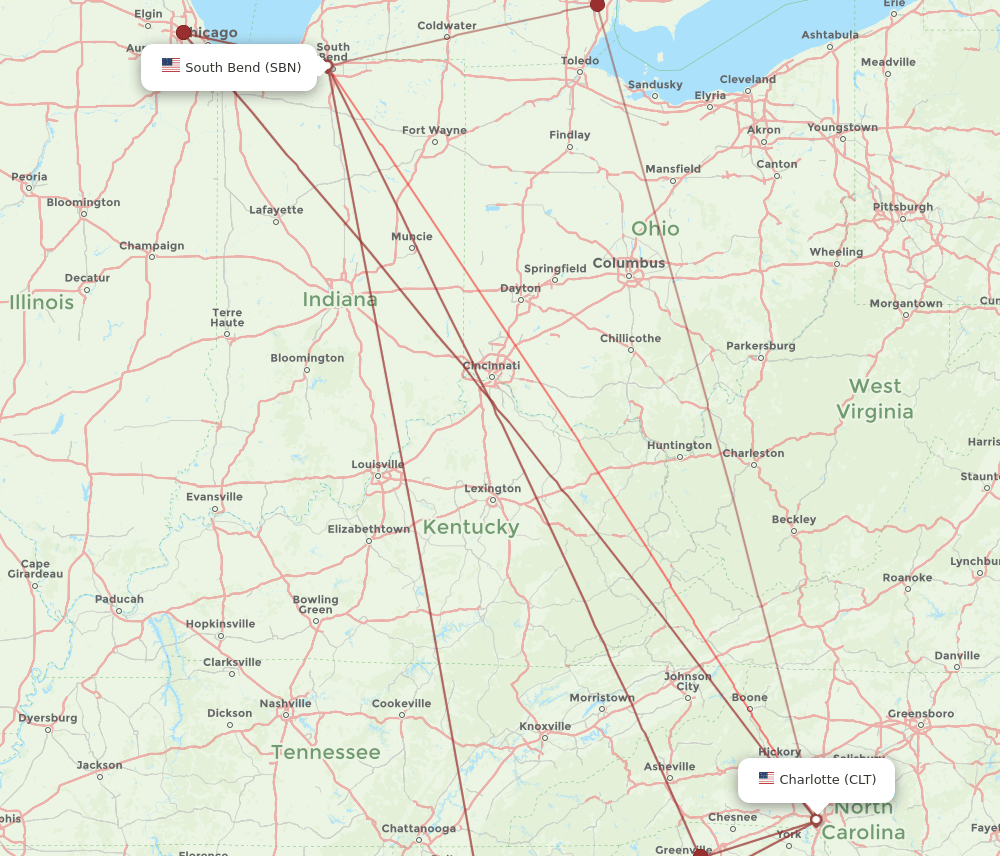 CLT-SBN flight routes