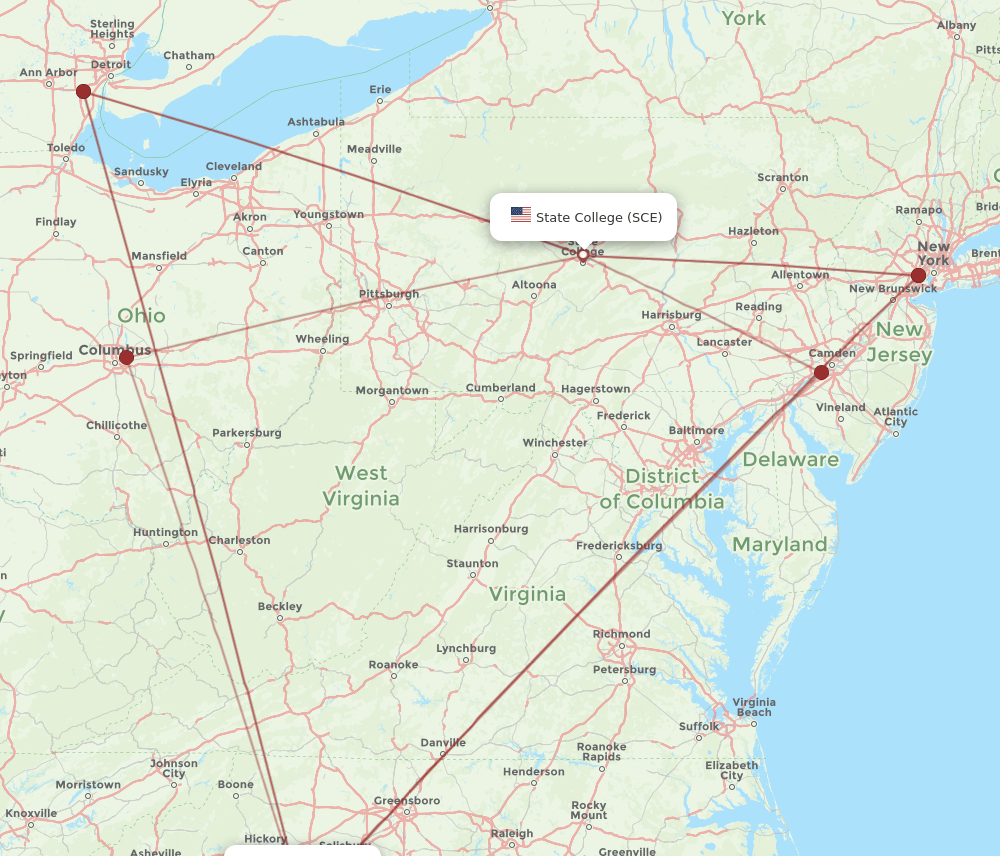 CLT-SCE flight routes
