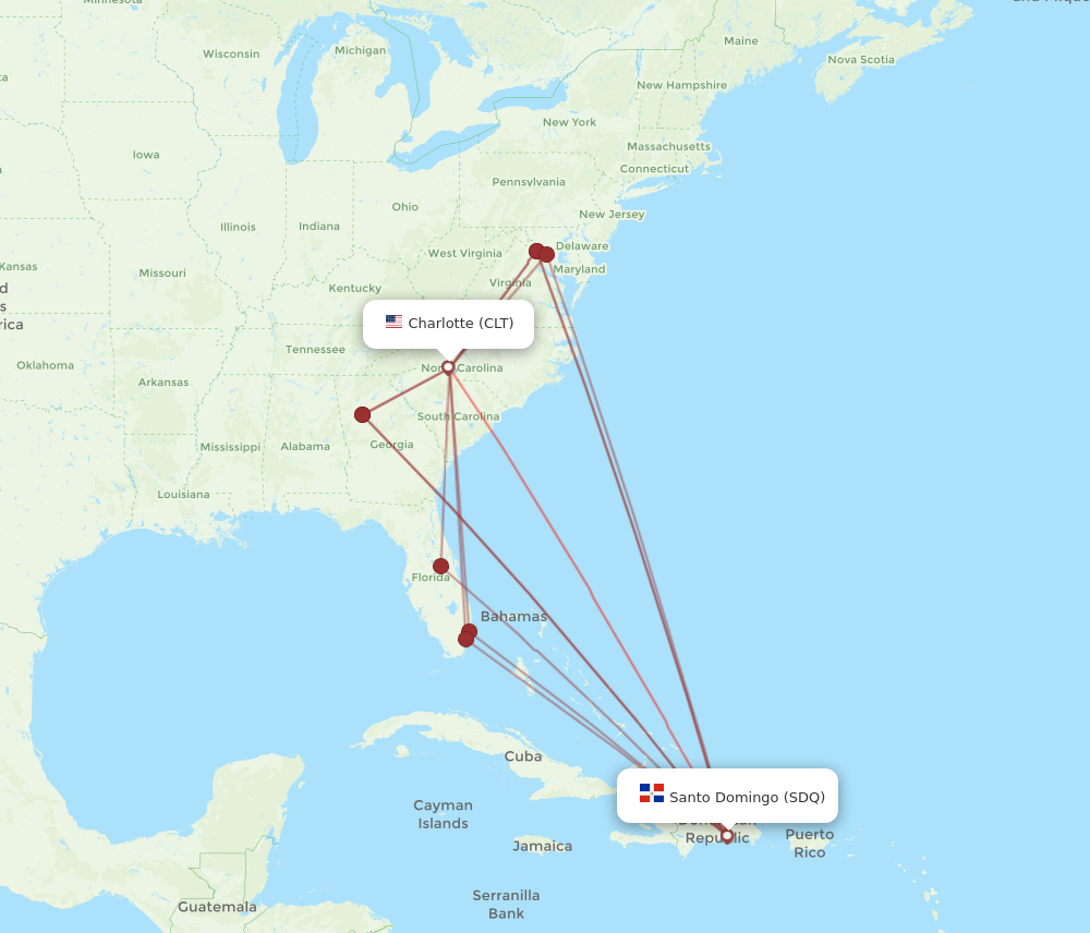 CLT to SDQ flights and routes map