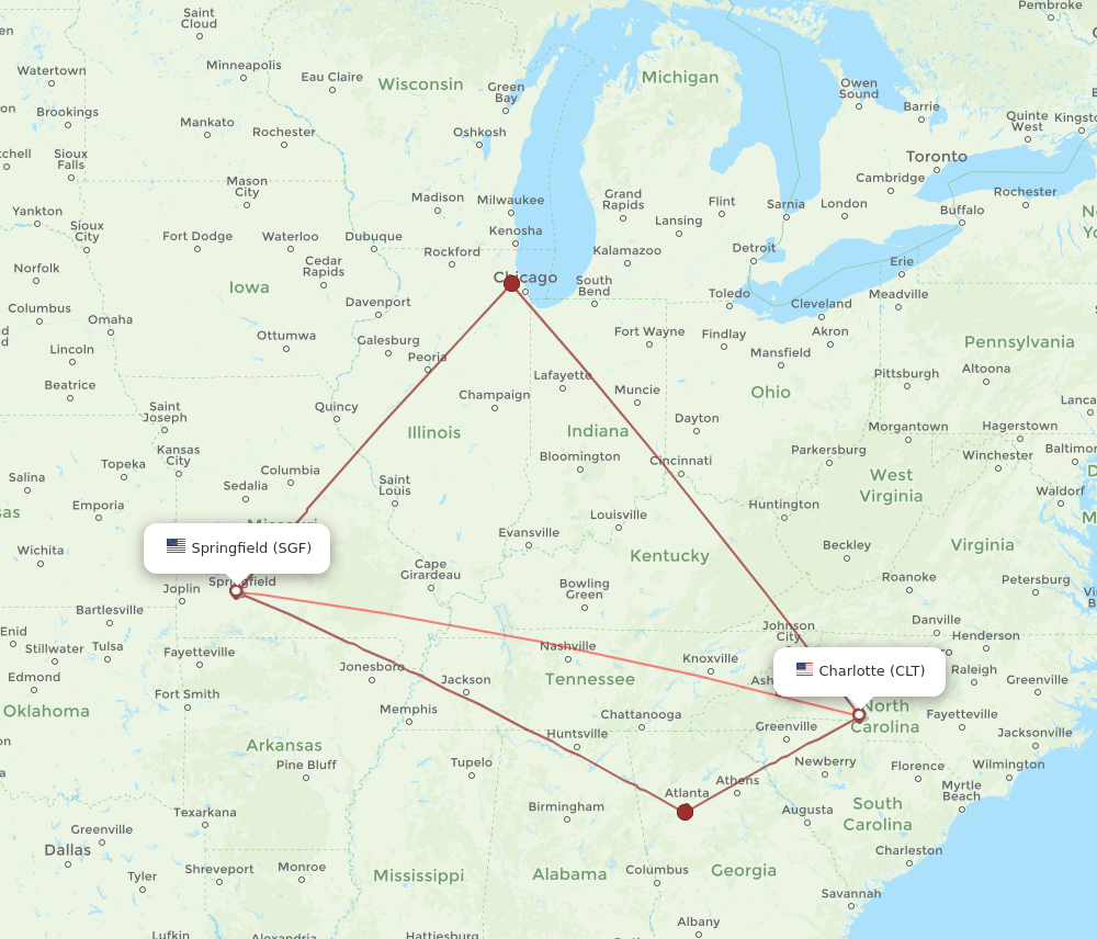 CLT-SGF flight routes