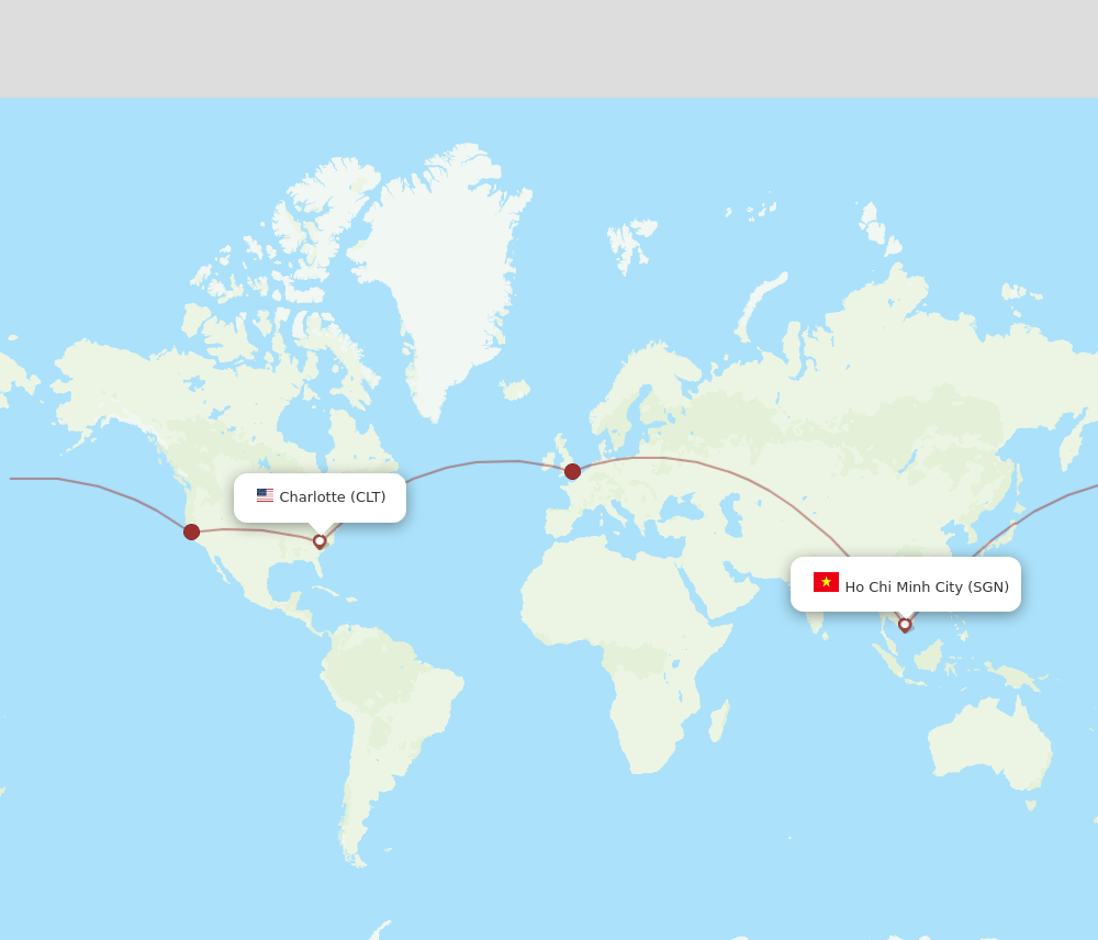 CLT to SGN flights and routes map