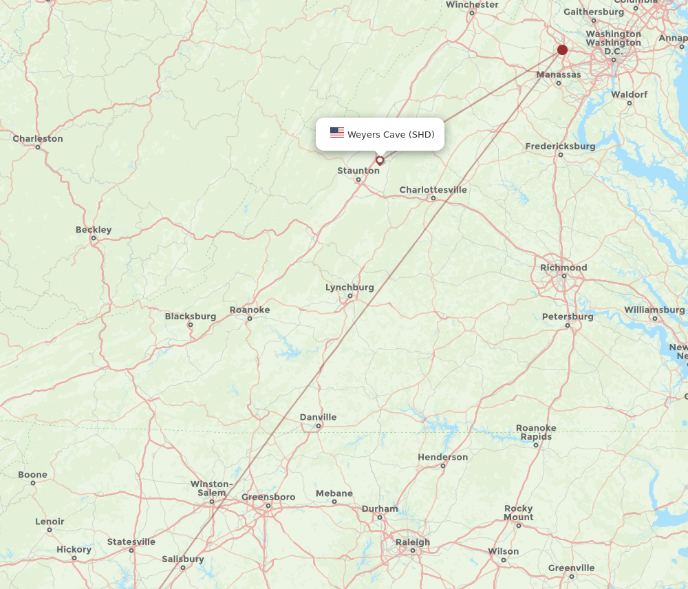 Charlotte - Staunton route map and flight paths
