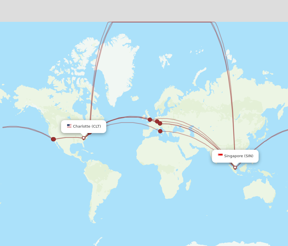 CLT to SIN flights and routes map
