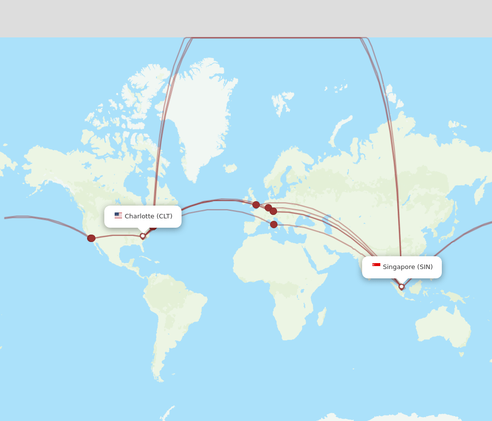 CLT-SIN flight routes