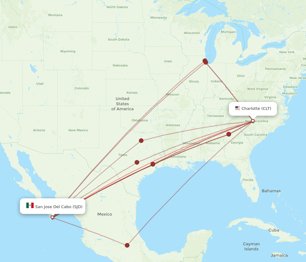 CLT-SJD flight routes